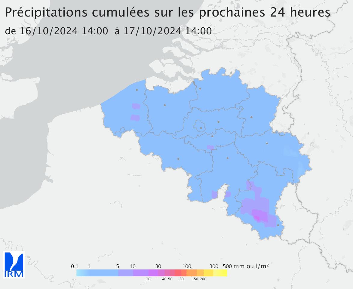 Cumuls des précipitations pour les 24 heures à venir