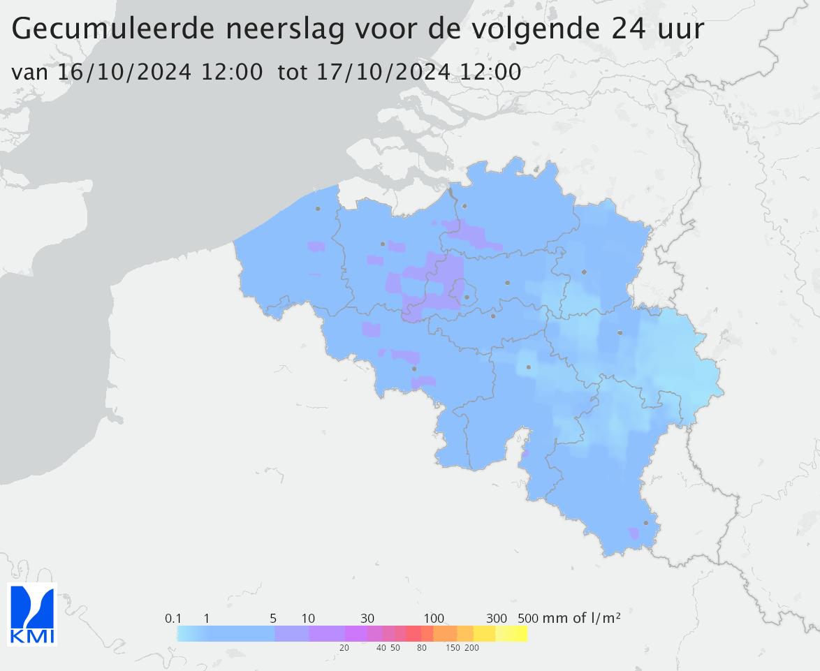 Verwachte neerslagtotalen volgende 24h